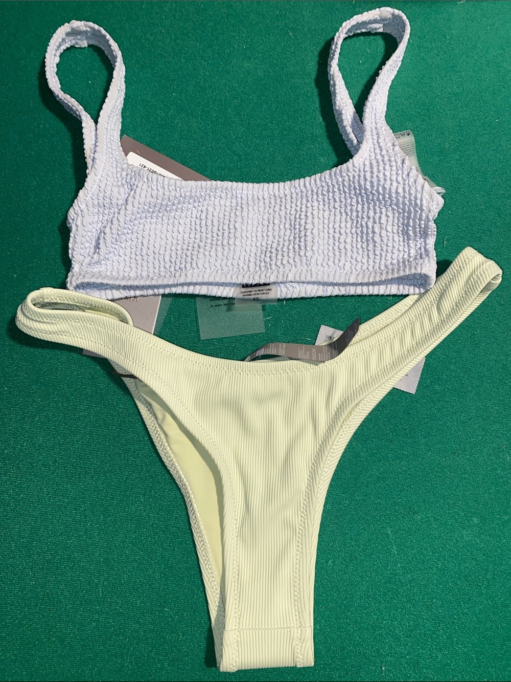 Kith White Smocked Bralette & Light Yellow Ribbed Bikini Bottom Set